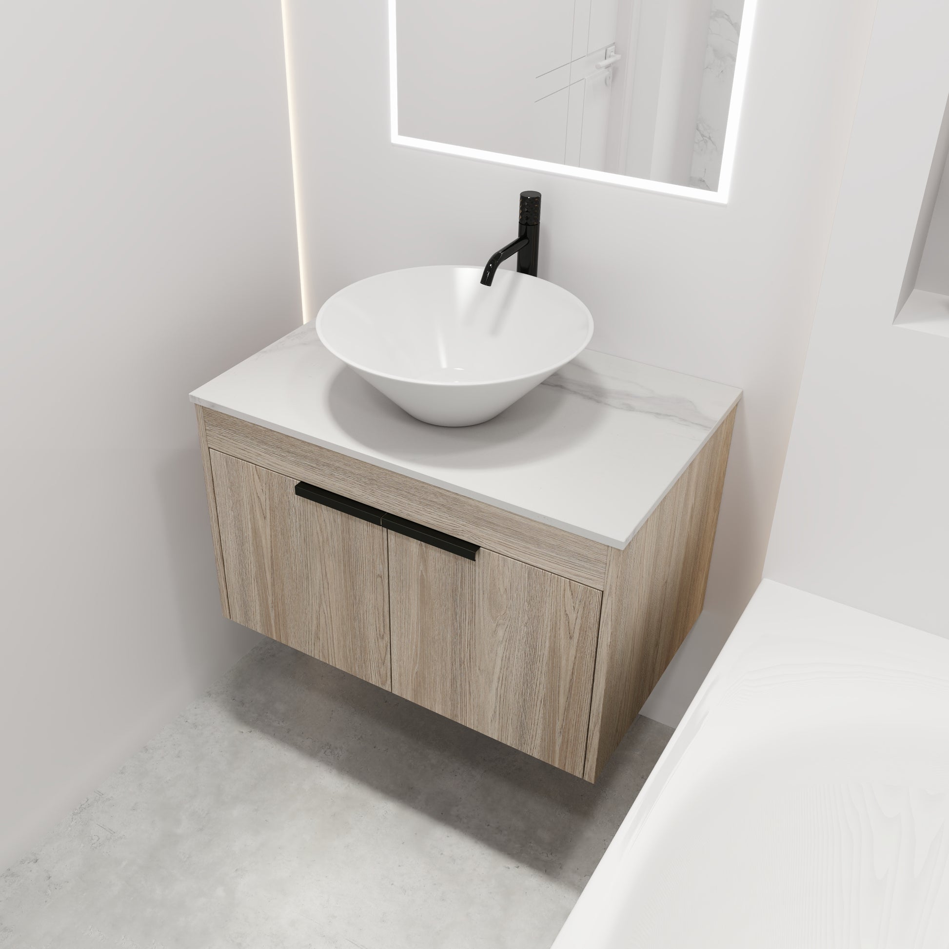 30''Modern Design Float Bathroom Vanity With Ceramic Basin Set,Wall Mounted White Oak Vanity With Soft Close Door,Kd Packing,Kd Packing,2 Pieces Parcel Top Bab217Mowh White Oak 2 Bathroom Wall Mounted Plywood