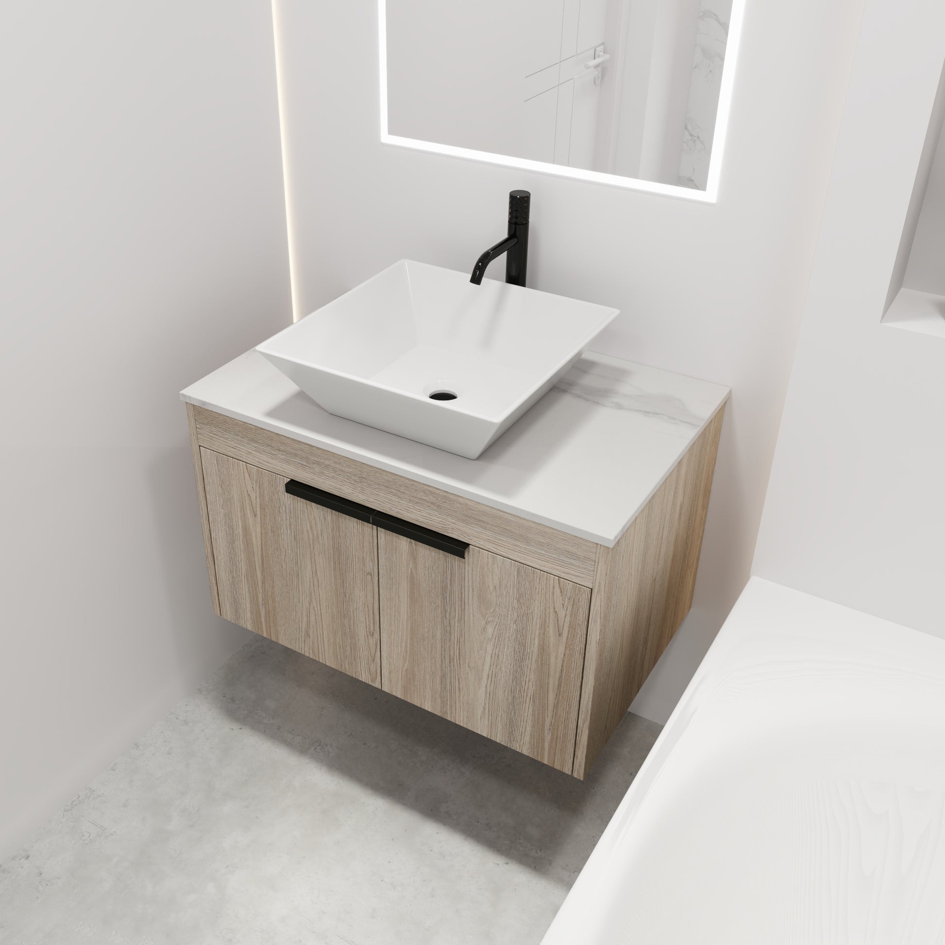 30 " Modern Design Float Bathroom Vanity With Ceramic Basin Set, Wall Mounted White Vanity With Soft Close Door,Kd Packing,Kd Packing,2 Pieces Parcel Top Bab101Mowh White Oak 2 Bathroom Wall Mounted Plywood