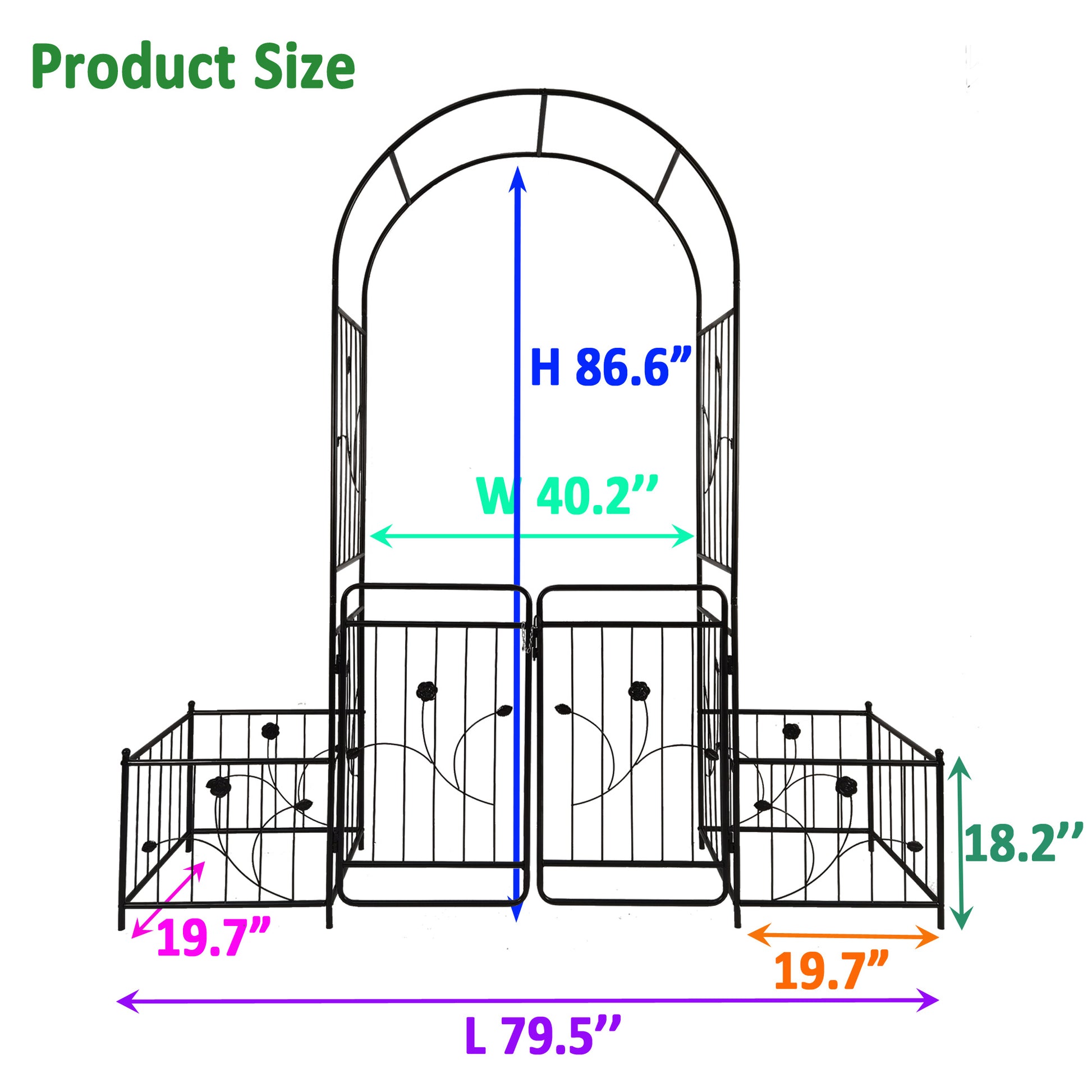 Metal Garden Arch With Gate 79.5'' Wide X 86.6'' High Climbing Plants Support Rose Arch Outdoor Black Black Iron