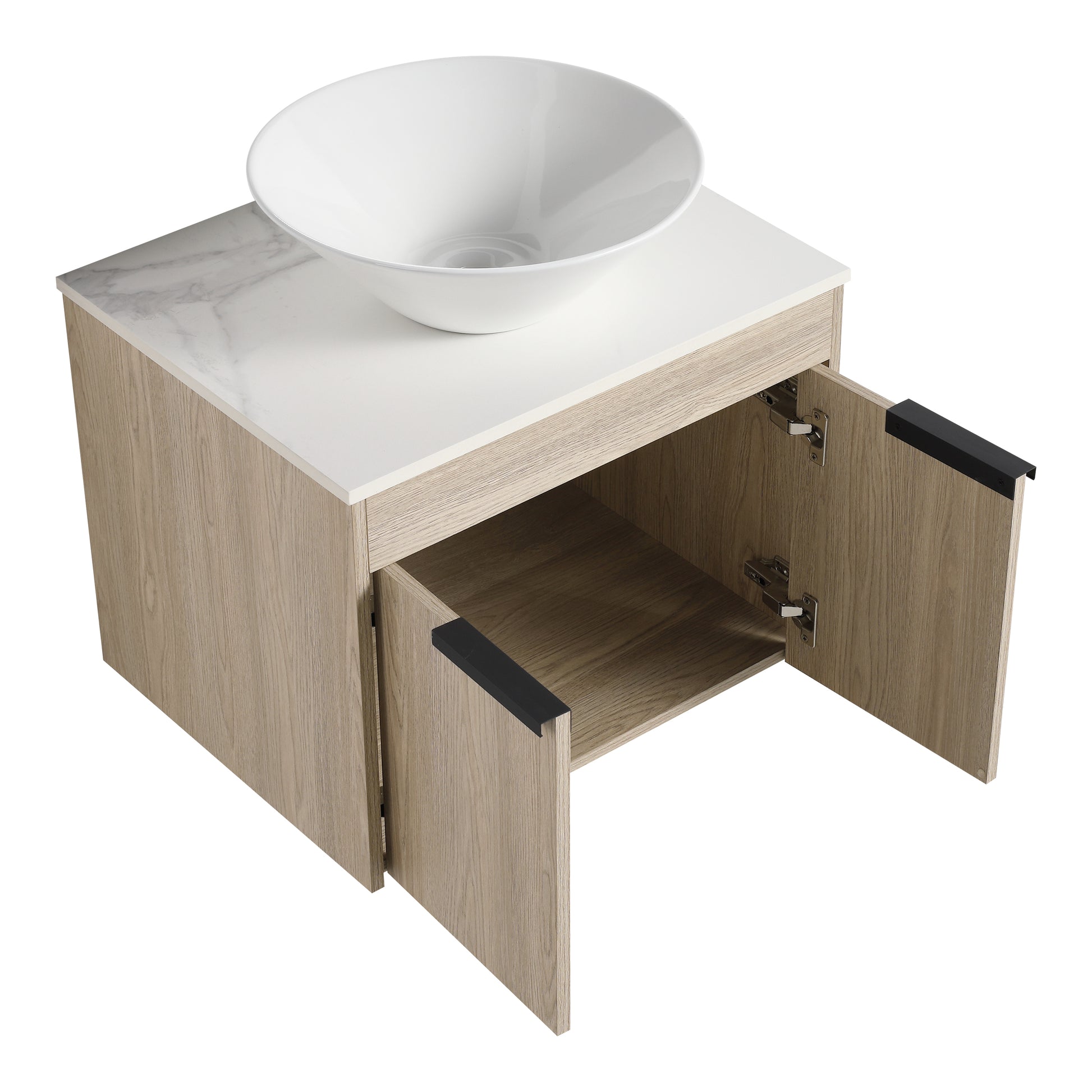 24 " Modern Design Float Bathroom Vanity With Ceramic Basin Set, Wall Mounted White Oak Vanity With Soft Close Door,Kd Packing,Kd Packing,2 Pieces Parcel Top Bab217Mowh White Oak 2 Bathroom Wall Mounted Plywood