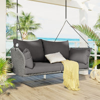 51.9" 2 Person Hanging Seat, Rattan Woven Swing Chair, Porch Swing With Ropes, Gray Wicker And Cushion Yes Gray Garden & Outdoor Wicker
