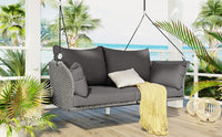 51.9" 2 Person Hanging Seat, Rattan Woven Swing Chair, Porch Swing With Ropes, Gray Wicker And Cushion Yes Gray Garden & Outdoor Wicker
