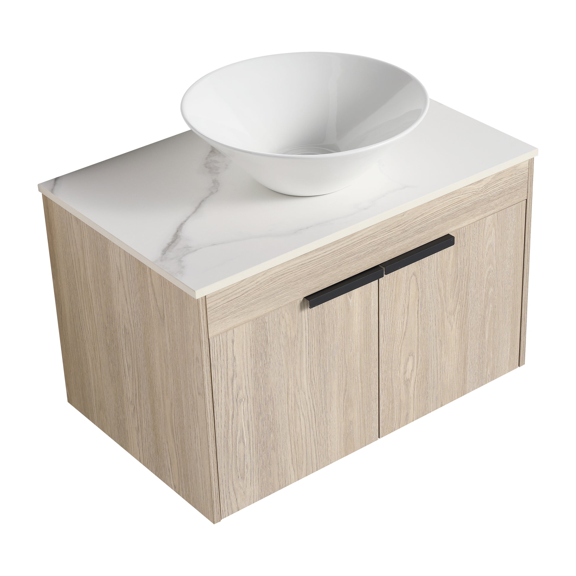 30''Modern Design Float Bathroom Vanity With Ceramic Basin Set,Wall Mounted White Oak Vanity With Soft Close Door,Kd Packing,Kd Packing,2 Pieces Parcel Top Bab217Mowh White Oak 2 Bathroom Wall Mounted Plywood