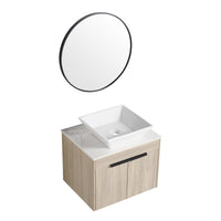 24 " Modern Design Float Bathroom Vanity With Ceramic Basin Set, Wall Mounted White Oak Vanity With Soft Close Door,Kd Packing,Kd Packing,2 Pieces Parcel Top Bab101Mowh White Oak Plywood