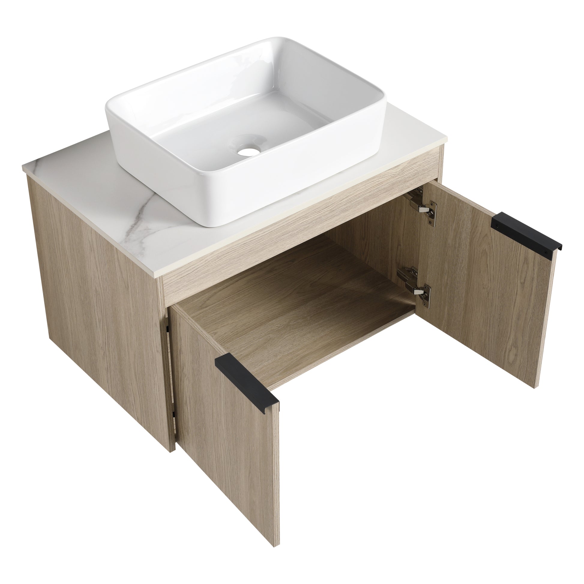 30 " Modern Design Float Bathroom Vanity With Ceramic Basin Set, Wall Mounted White Oak Vanity With Soft Close Door,Kd Packing,Kd Packing,2 Pieces Parcel Top Bab110Mowh White Oak 2 Bathroom Wall Mounted Plywood