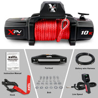 Winch 10000 Lb. Load Capacity Electric Winch Kit 12V Synthetic Rope Winch,Waterproof Ip67 Electric Winch With Hawse Fairlead, With Wireless Handheld Remote And Corded Control Recovery Black Aluminium