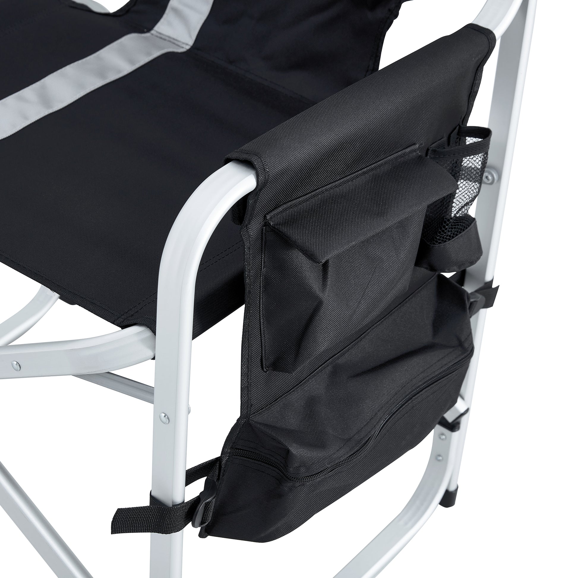 1 Piece Padded Folding Outdoor Chair With Side Table And Storage Pockets,Lightweight Oversized Directors Chair For Indoor, Outdoor Camping, Picnics And Fishing,Black Grey Black Gray Aluminum