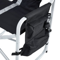 1 Piece Padded Folding Outdoor Chair With Side Table And Storage Pockets,Lightweight Oversized Directors Chair For Indoor, Outdoor Camping, Picnics And Fishing,Black Grey Black Gray Aluminum