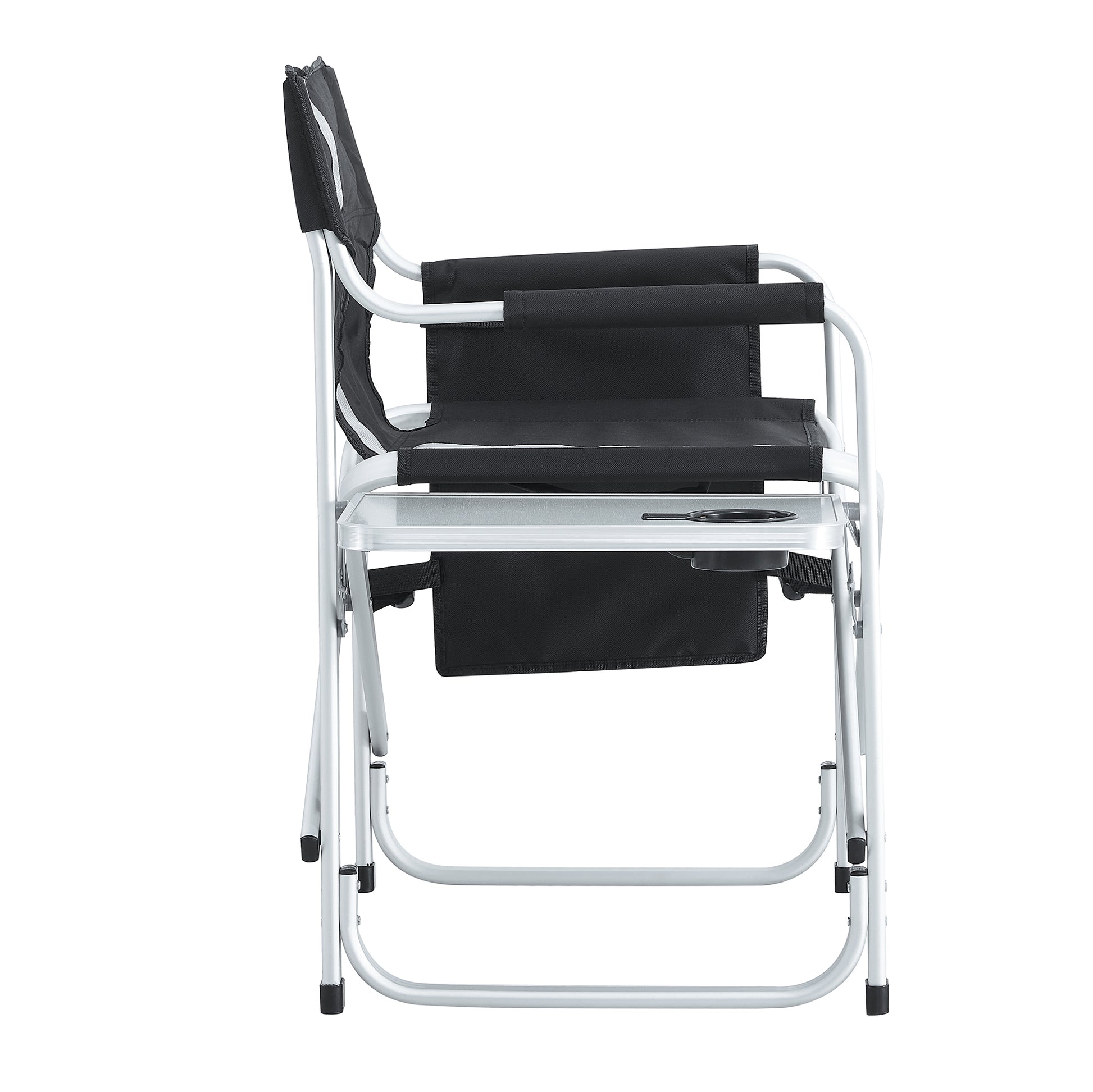 1 Piece Padded Folding Outdoor Chair With Side Table And Storage Pockets,Lightweight Oversized Directors Chair For Indoor, Outdoor Camping, Picnics And Fishing,Black Grey Black Gray Aluminum