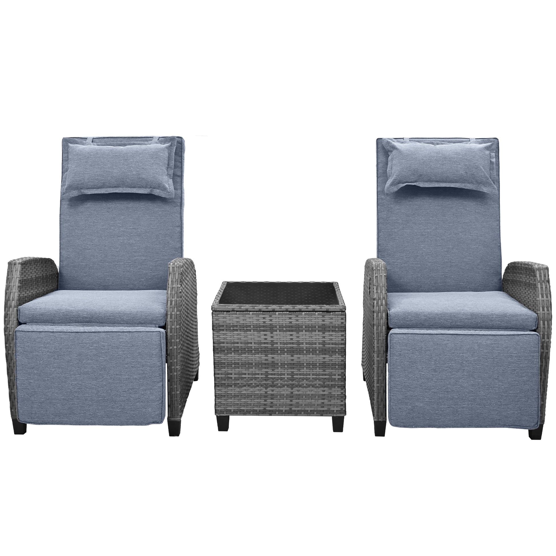 Outdoor Rattan Two Person Combination With Coffee Table, Adjustable, Suitable For Courtyard, Swimming Pool, Balcony Gray Hdpe