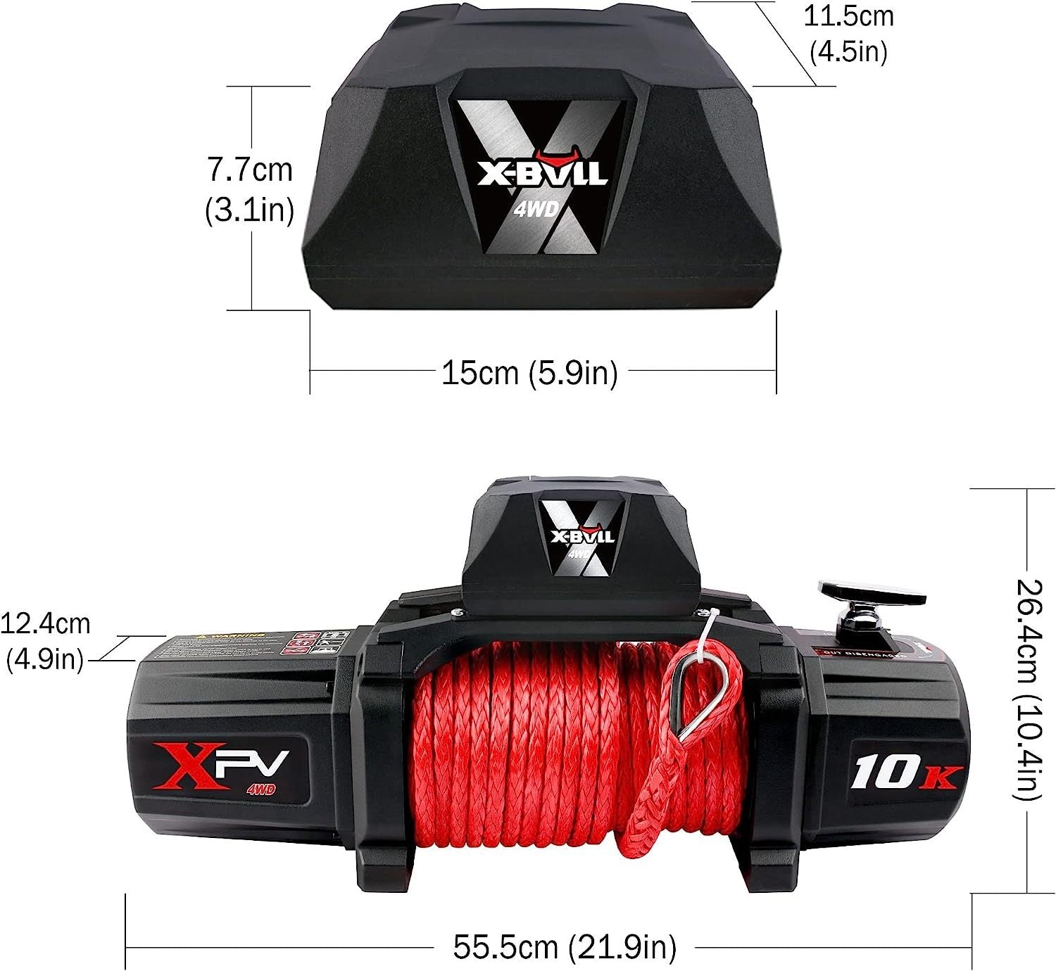 Winch 10000 Lb. Load Capacity Electric Winch Kit 12V Synthetic Rope Winch,Waterproof Ip67 Electric Winch With Hawse Fairlead, With Wireless Handheld Remote And Corded Control Recovery Black Aluminium