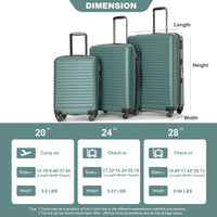 3 Piece Luggage Sets Abs Lightweight Suitcase With Two Hooks, Spinner Wheels, Tsa Lock, 20 24 28 Green Green Abs