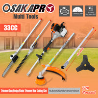 10 In 1 Multi Functional Trimming Tool, 33Cc 2 Cycle Garden Tool System With Gas Pole Saw, Hedge Trimmer, Grass Trimmer, And Brush Cutter Epa Compliant Orange Plastic