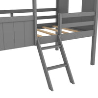 Twin Size Low Loft Wood House Bed With Two Side Windows Gray Brown Old Sku: Lp000037Aal Gray Solid Wood