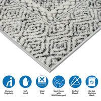 Moroccan Bordered Global Woven Area Rug Grey Cream Polyester