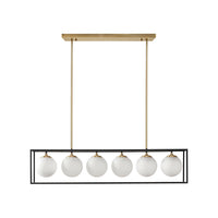Helena 6 Light Frosted Glass Globe Linear Chandelier Black Cotton