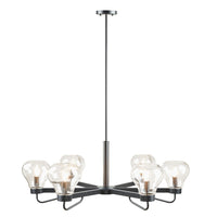6 Light Chandelier With Bowl Shaped Glass Shades Black Iron