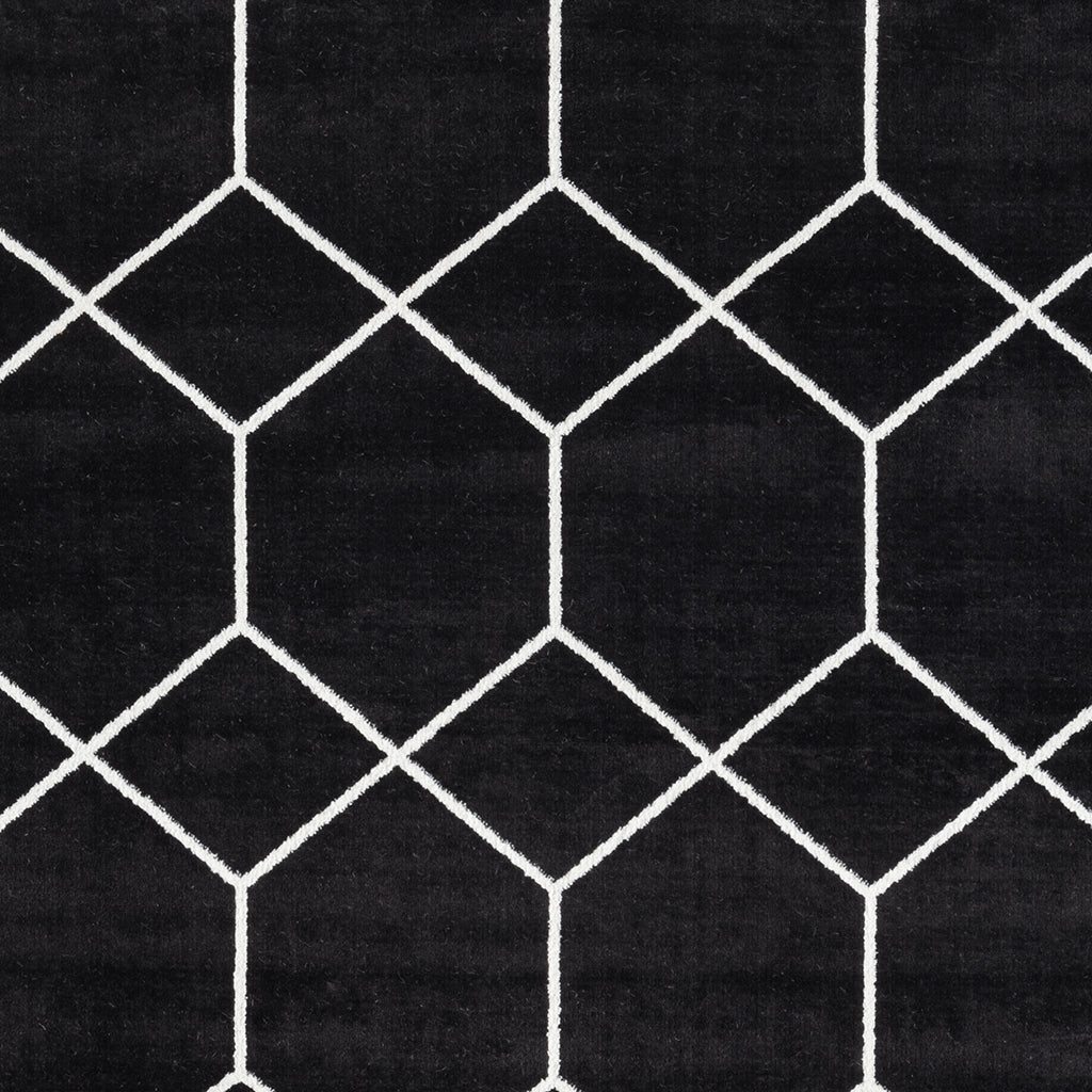 Trellis Geometric Woven Area Rug Black Cream Polyester