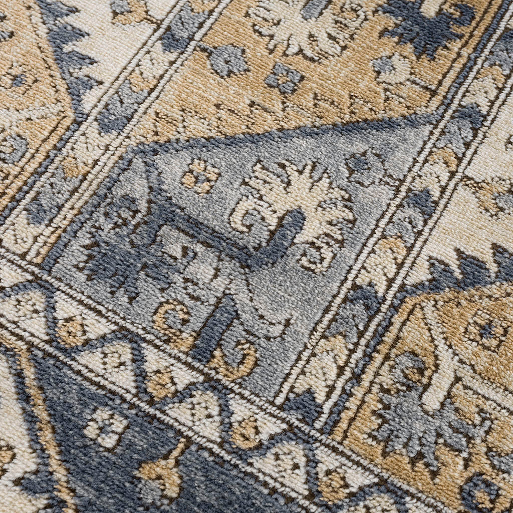 Tiled Border Area Rug Blue Cream Polyester