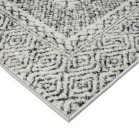 Moroccan Bordered Global Woven Area Rug Grey Cream Polyester