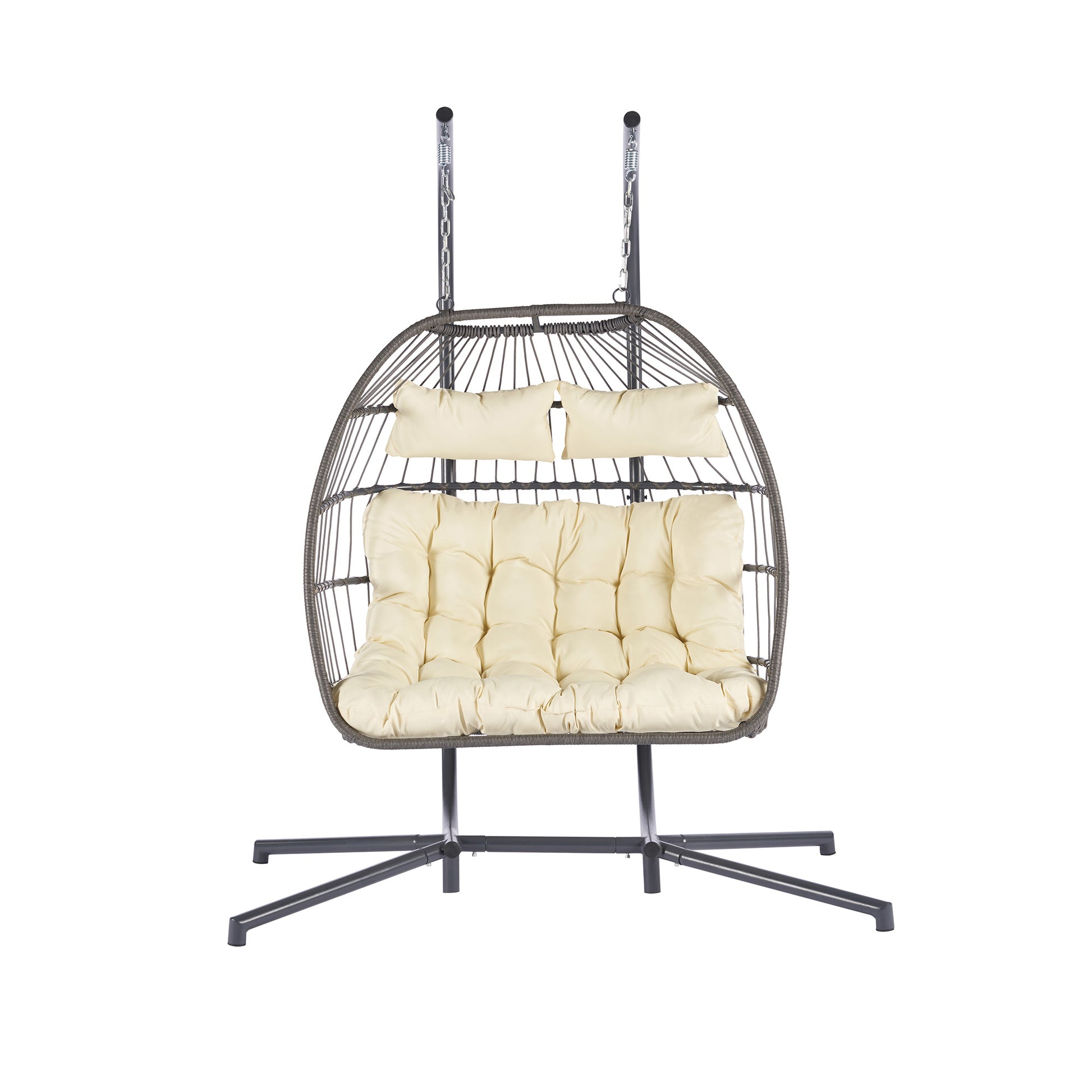 2 Person Outdoor Rattan Hanging Chair Patio Wicker Egg Chair Yes Sectional Beige Uv Resistant Frame Water Resistant Cushion Garden & Outdoor American Design,Classic 2 Person Seating Group Polyester Rattan