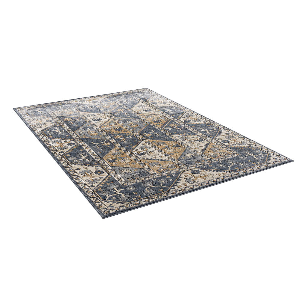 Tiled Border Area Rug Blue Cream Polyester