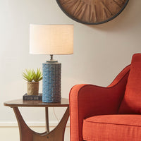 Geometric Ceramic Table Lamp Blue Polyester