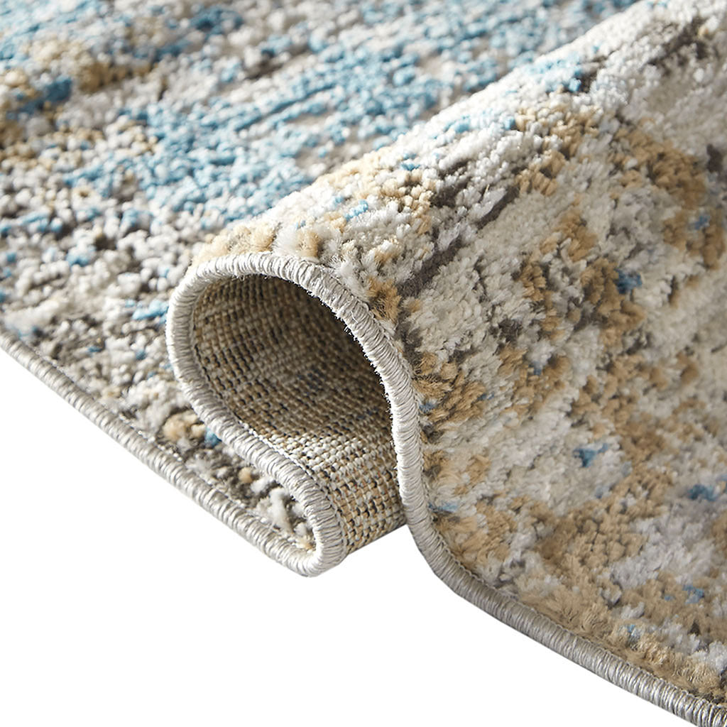 Abstract Area Rug Cream Blue Polyester