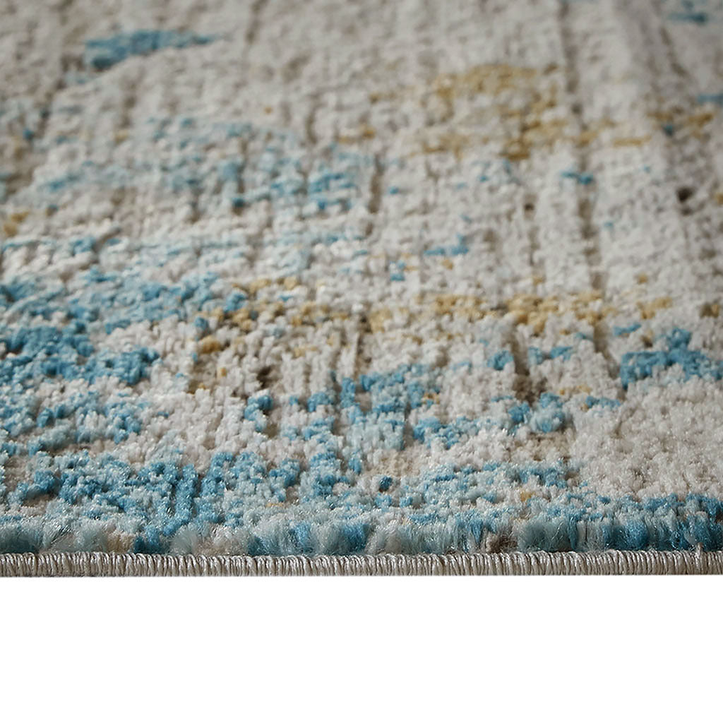 Abstract Area Rug Cream Blue Polyester