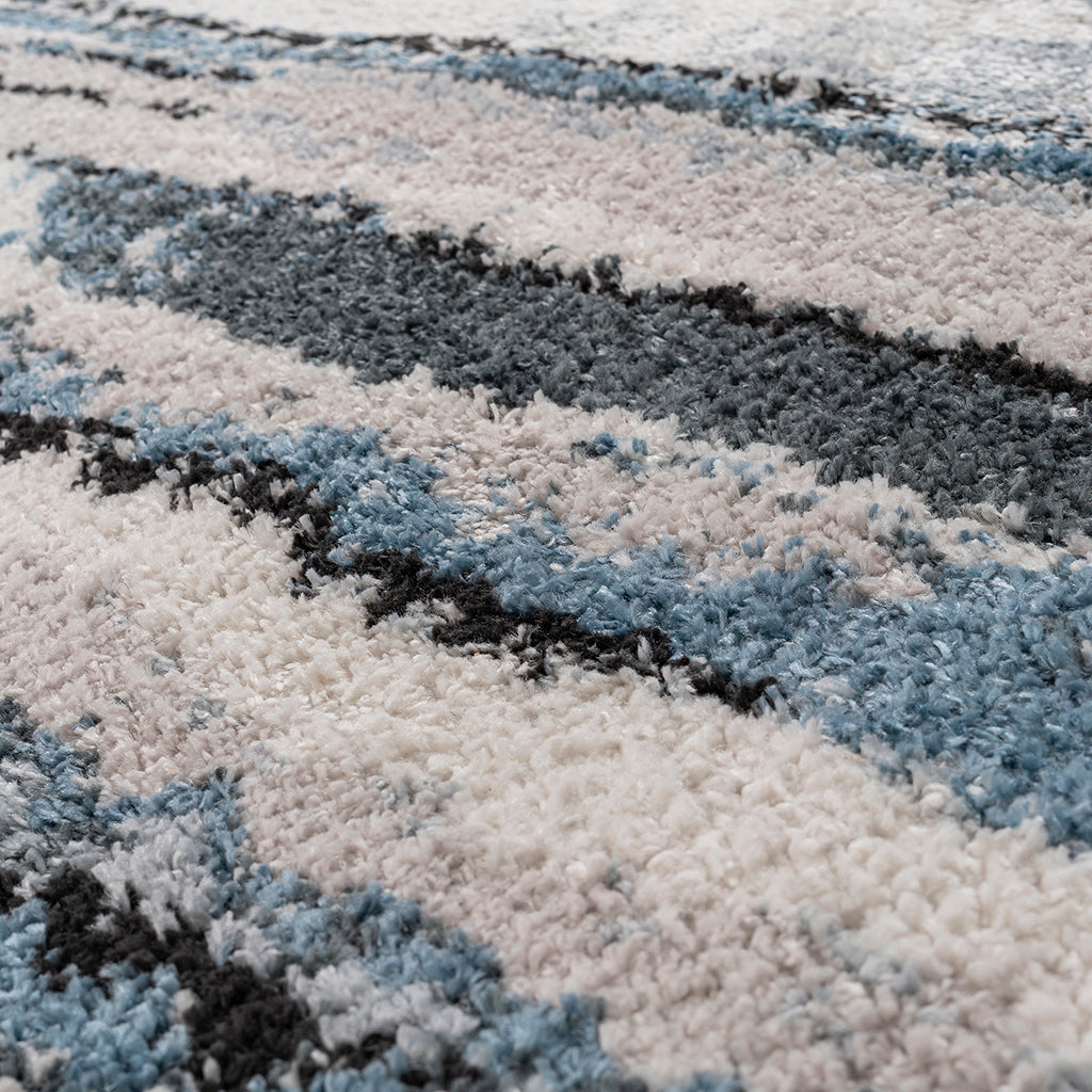 Watercolor Abstract Stripe Woven Area Rug Blue Polyester