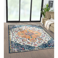 Boho Medallion Woven Area Rug Blue Multi Polyester