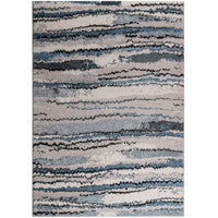 Watercolor Abstract Stripe Woven Area Rug Blue Polyester