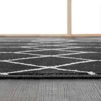 Trellis Geometric Woven Area Rug Black Cream Polyester