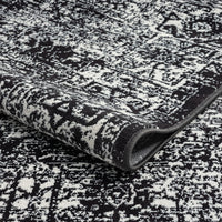 Distressed Vintage Persian Woven Area Rug Black Cream Polyester