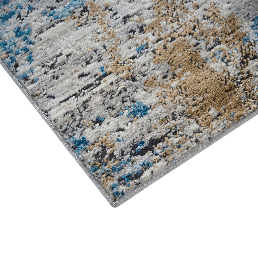 Abstract Area Rug Cream Blue Polyester