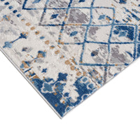 Moroccan Global Woven Area Rug Blue Cream Polyester