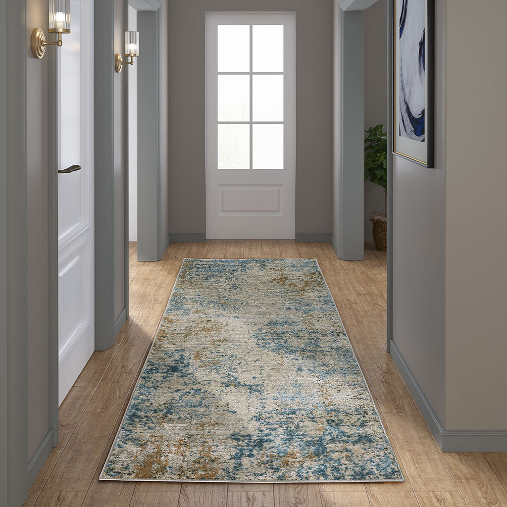 Abstract Area Rug Cream Blue Polyester