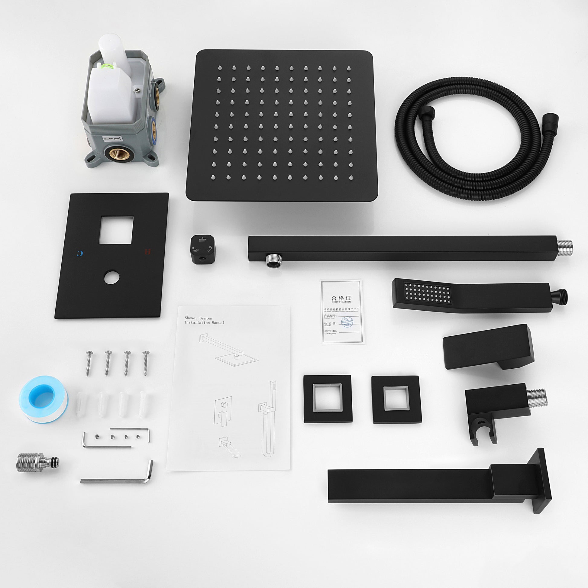 Shower System 16 Inch Square Bathroom Luxury Rain Mixer Shower Combo Set Matte Black Brass