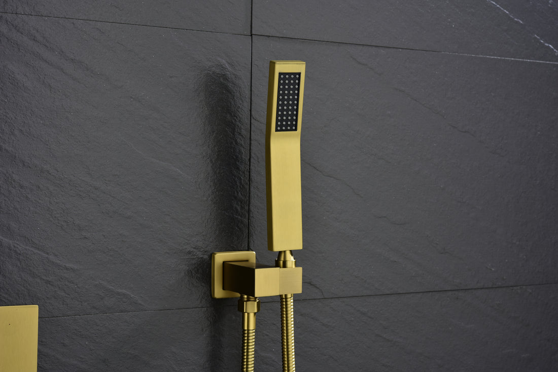 Ceiling Mounted Shower System Combo Set With Handheld And 16"Shower Head Gold Brass