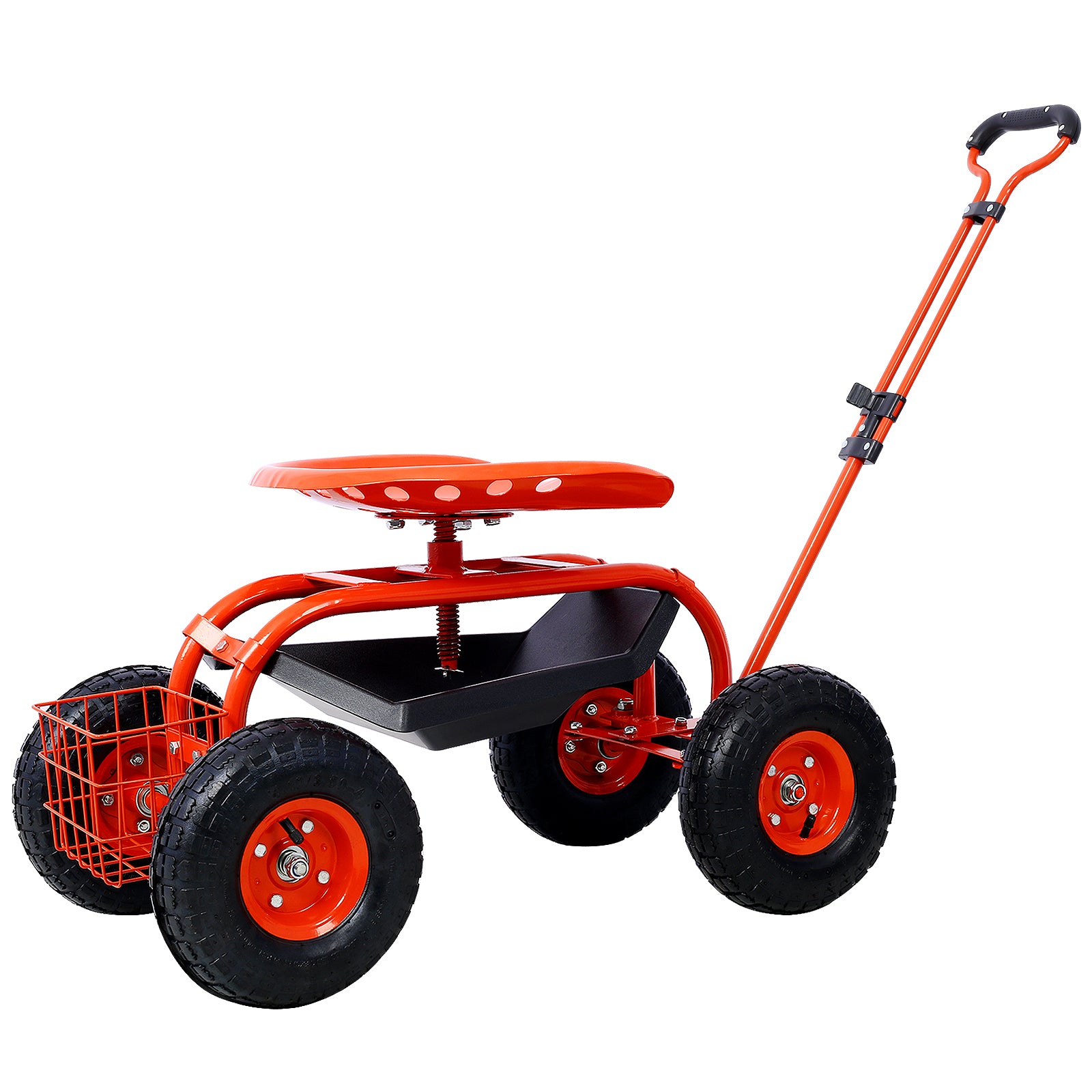 Rolling Garden Scooter Garden Cart Seat With Wheels And Tool Tray, 360 Swivel Seat,Redrefurbished Red Steel