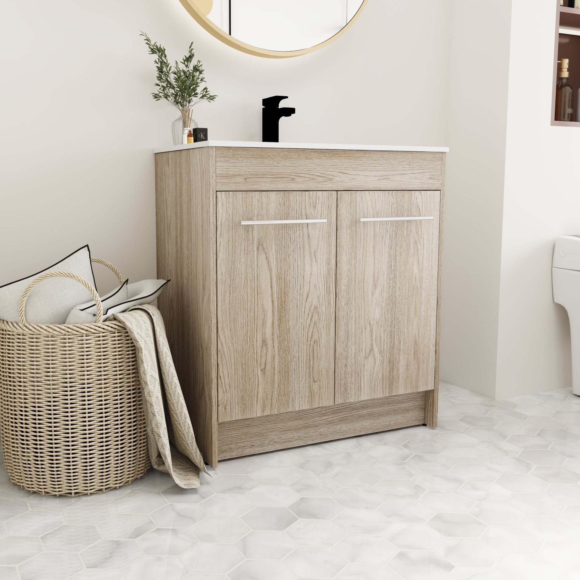 30 Inch Freestanding Bathroom Vanity Kd Packing Bvc04830Weo White Oak 2 Bathroom Freestanding Modern Plywood