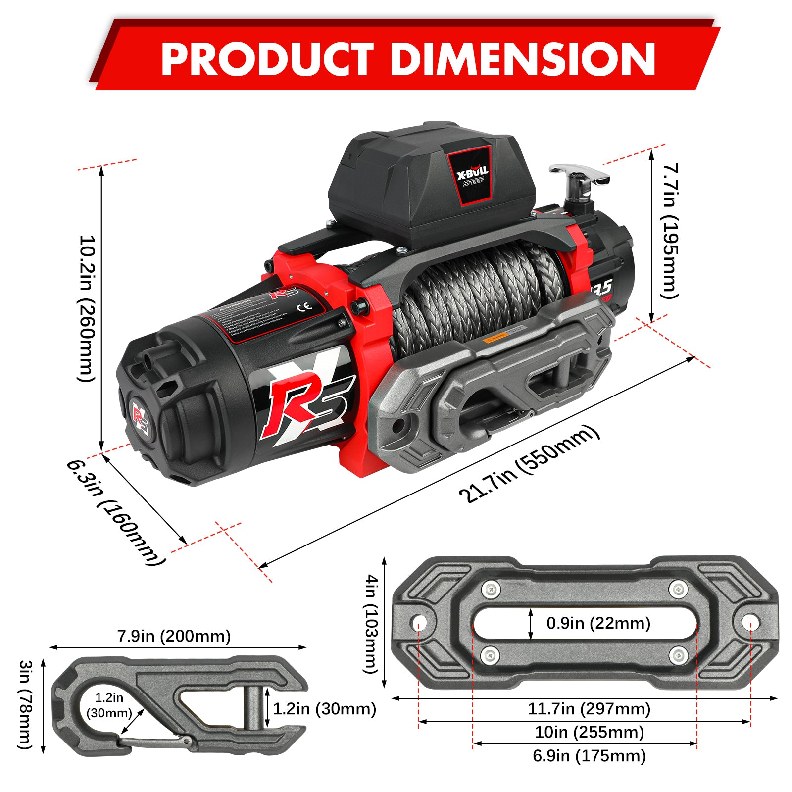 13500 Lb Winch Load Capacity Electric Winch 12V Dc Power For Towing Truck Off Road, 2 In 1 Wireless Remote,13500 Xrs Series Black Stainless Steel