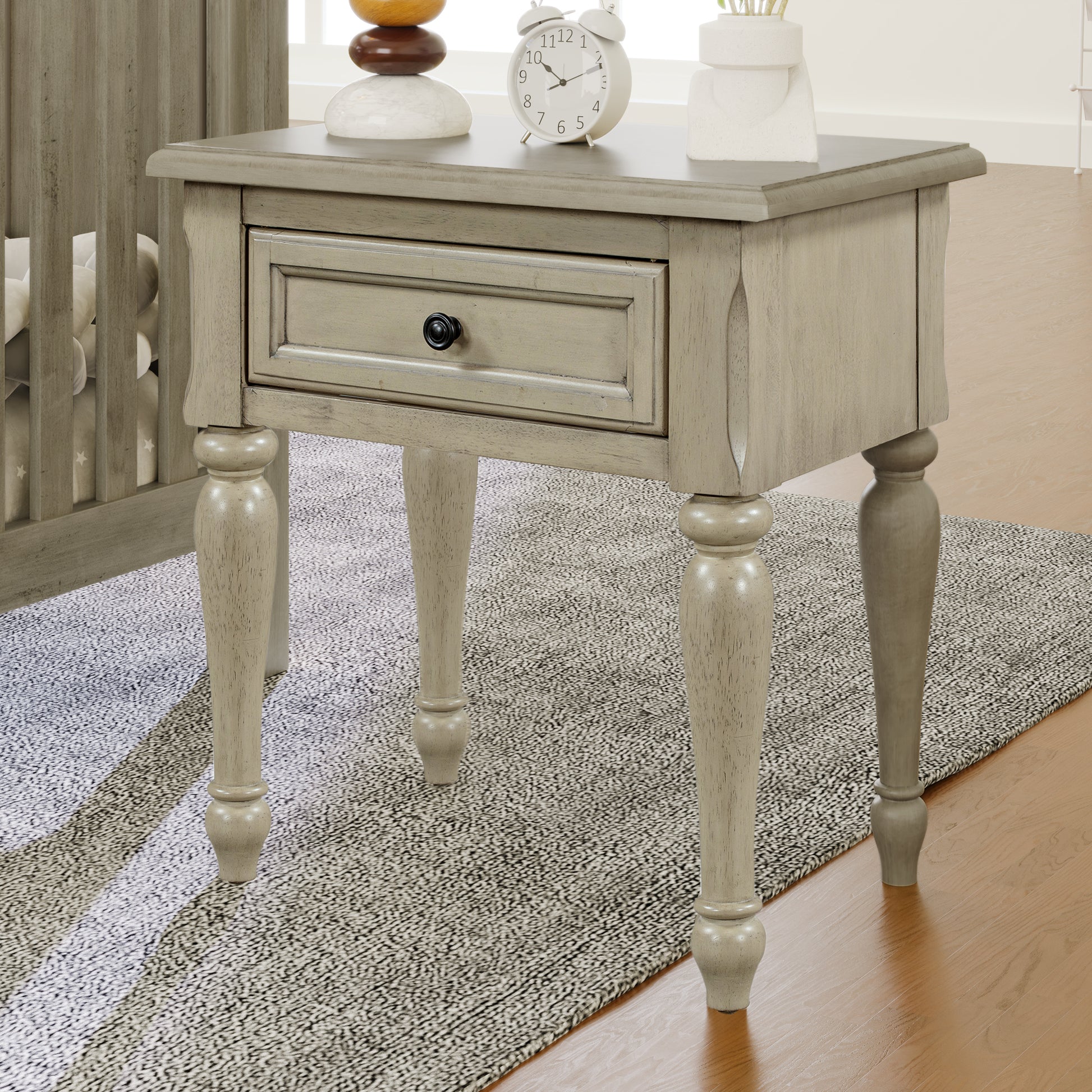 Solid Wood Traditional One Drawer Side Table End Table Nightstand, Stone Gray Stone Gray Solid Wood Mdf