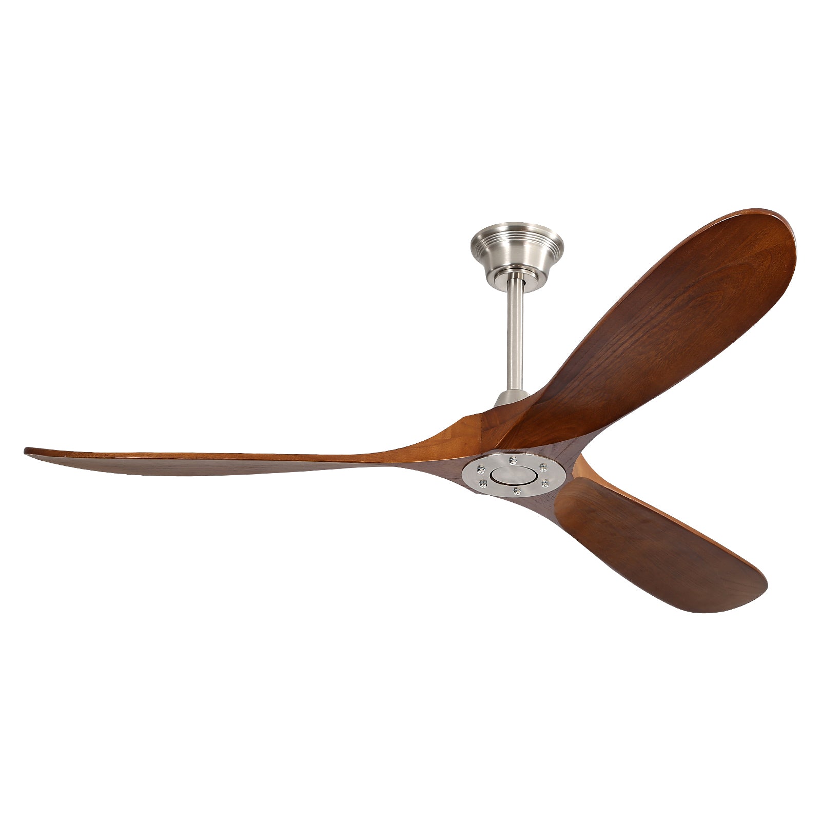 60 Inch Indoor Modern Ceiling Fan With 6 Speed Remote Control 3 Solid Wood Blade For Living Room Brushed Nickel Metal & Wood