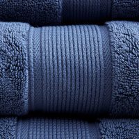 100% Cotton 8 Piece Antimicrobial Towel Set Dark Blue Cotton