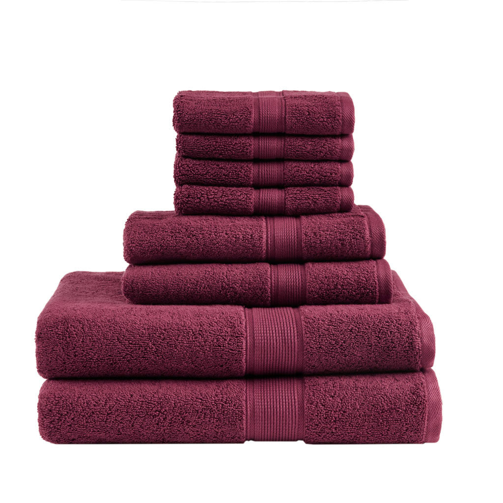 100% Cotton 8 Piece Antimicrobial Towel Set Burgundy Cotton