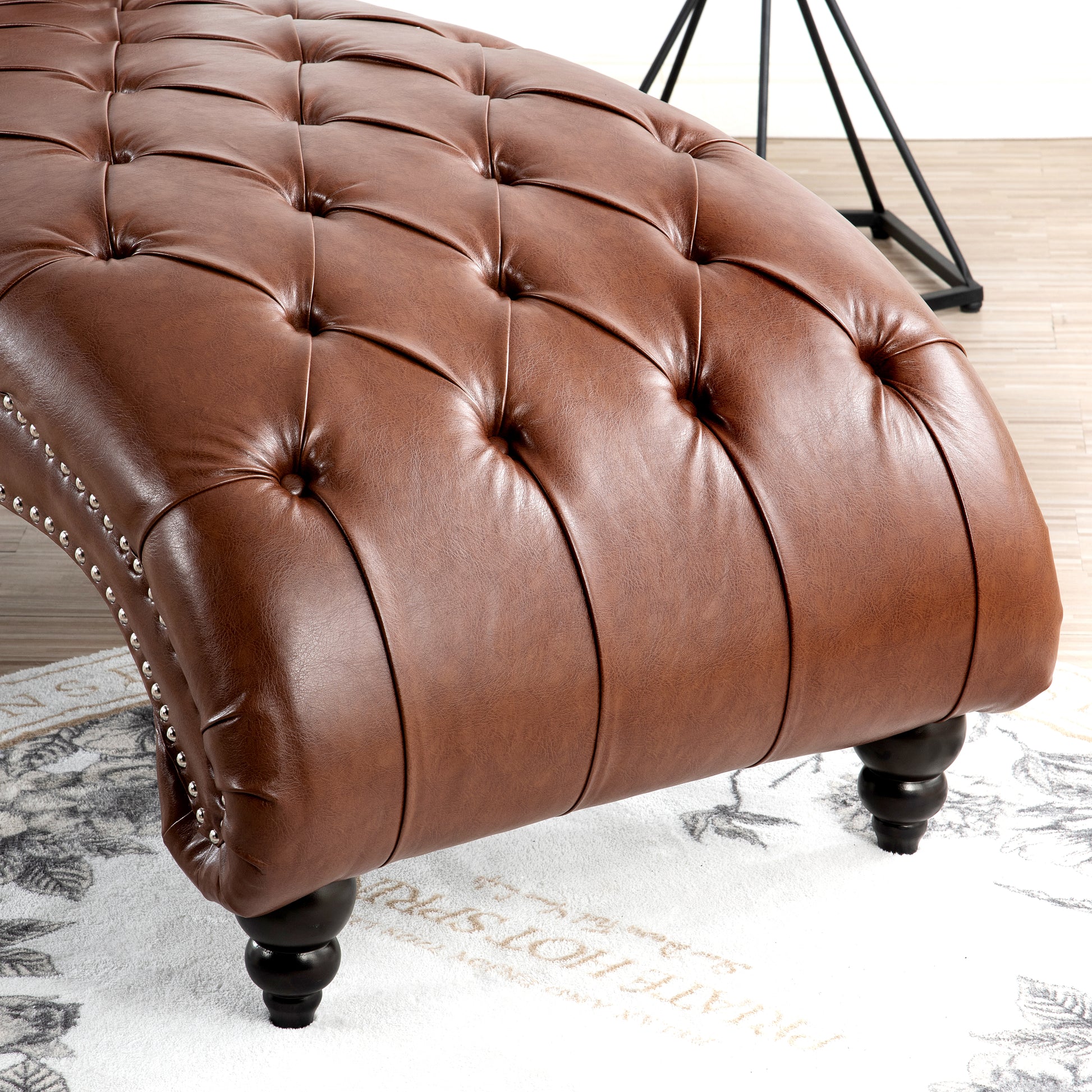 Tufted Armless Chaise Lounge Brown Pu Pu Pu