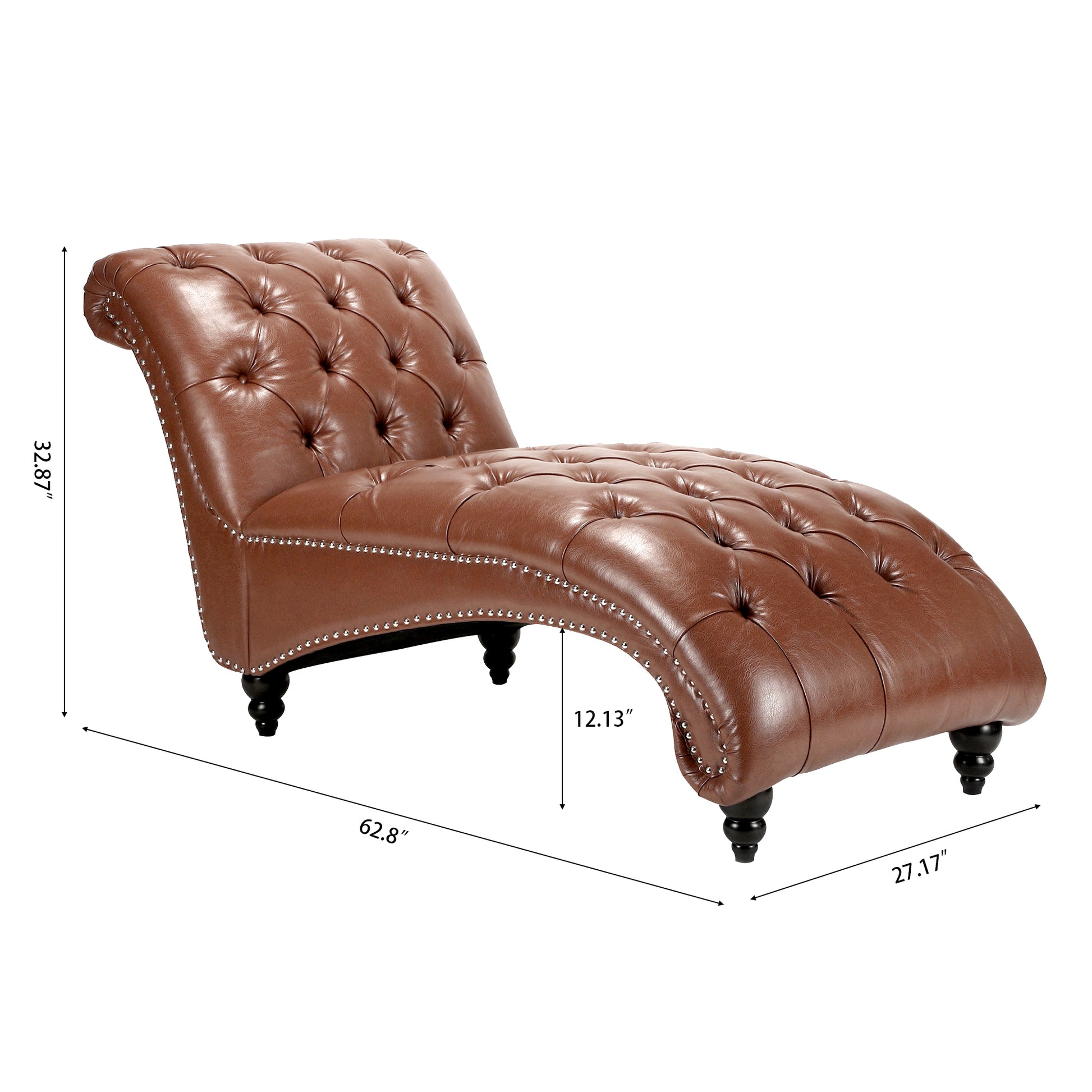 Tufted Armless Chaise Lounge Brown Pu Pu Pu