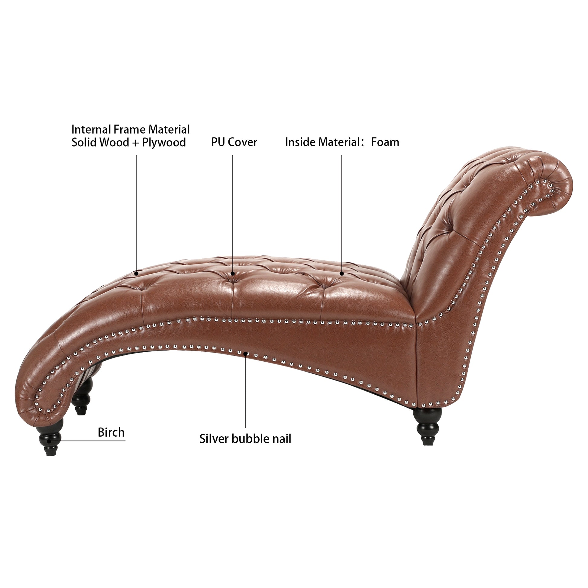 Tufted Armless Chaise Lounge Brown Pu Pu Pu