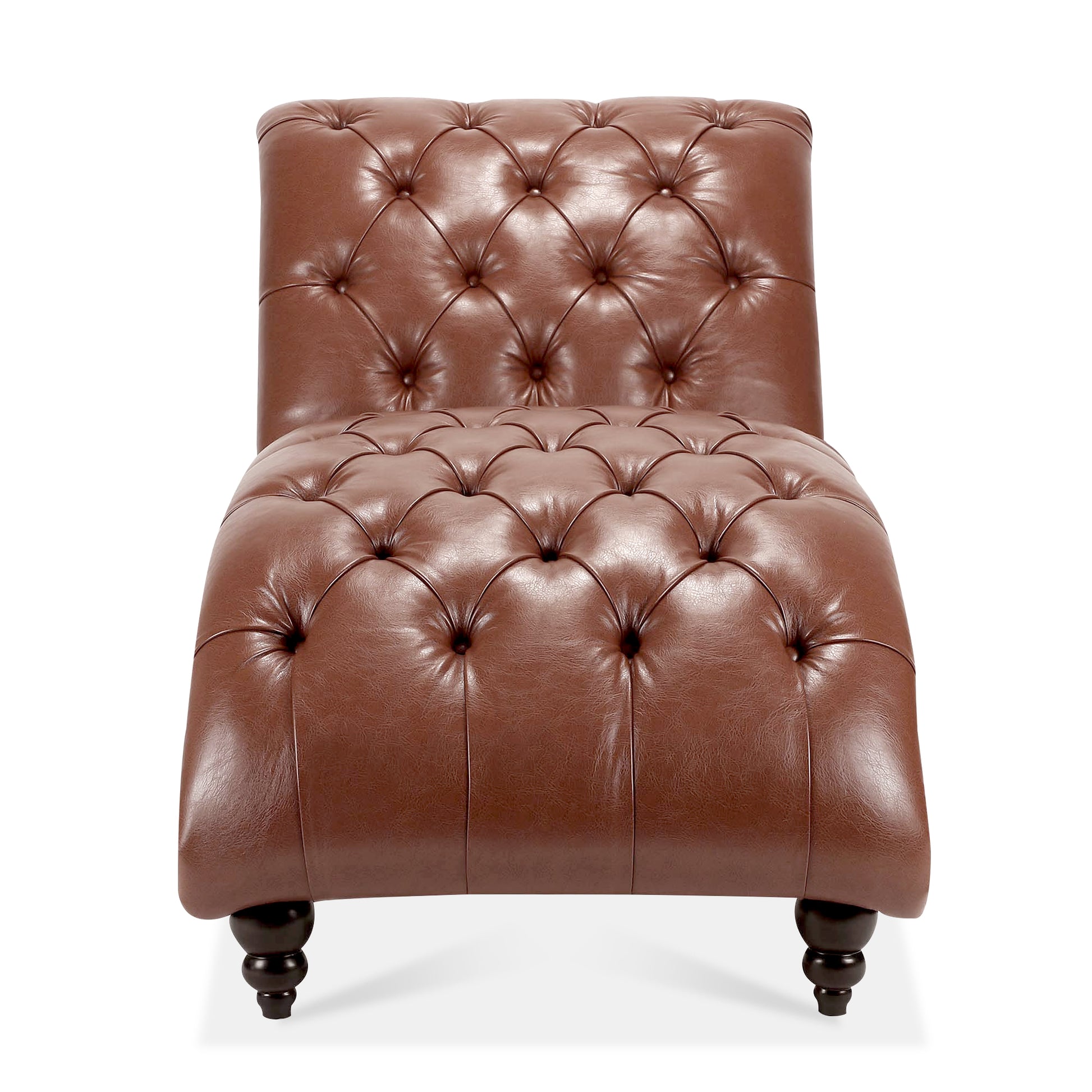 Tufted Armless Chaise Lounge Brown Pu Pu Pu